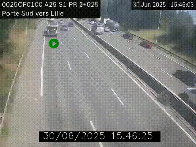 <h2>Webcam autoroute A25 sur le périphérique de Lille à hauteur de Lille-Sud et la sortie 3 Faches-Thumesnil. Vue orientée vers Lille-Centre.</h2>