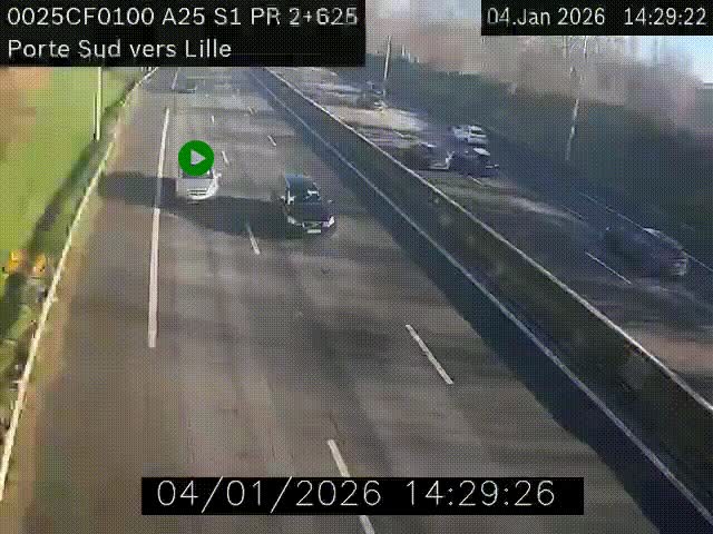 Webcam autoroute A25 sur le périphérique de Lille à hauteur de Lille-Sud et la sortie 3 Faches-Thumesnil. Vue orientée vers Lille-Centre.