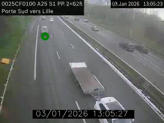 <h2>Webcam autoroute A25 sur le périphérique de Lille à hauteur de Lille-Sud et la sortie 3 Faches-Thumesnil. Vue orientée vers Lille-Centre.</h2>