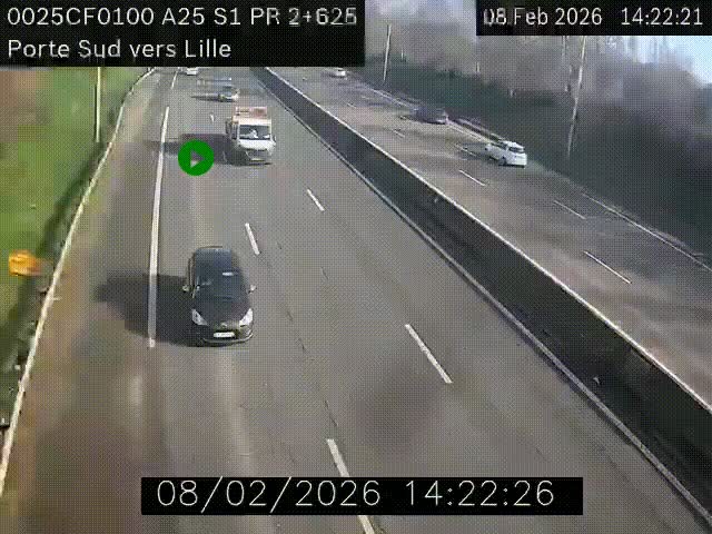 <h2>Webcam autoroute A25 sur le périphérique de Lille à hauteur de Lille-Sud et la sortie 3 Faches-Thumesnil. Vue orientée vers Lille-Centre.</h2>