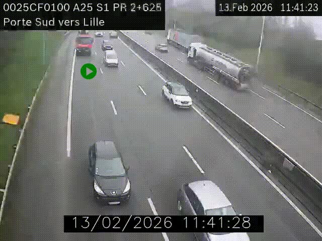 <h2>Webcam autoroute A25 sur le périphérique de Lille à hauteur de Lille-Sud et la sortie 3 Faches-Thumesnil. Vue orientée vers Lille-Centre.</h2>