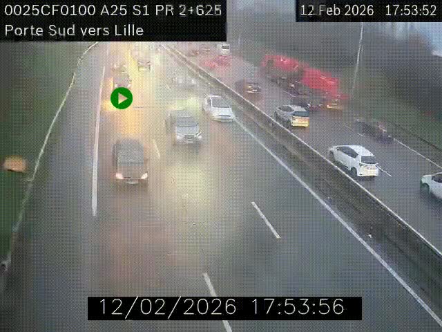 <h2>Webcam autoroute A25 sur le périphérique de Lille à hauteur de Lille-Sud et la sortie 3 Faches-Thumesnil. Vue orientée vers Lille-Centre.</h2>