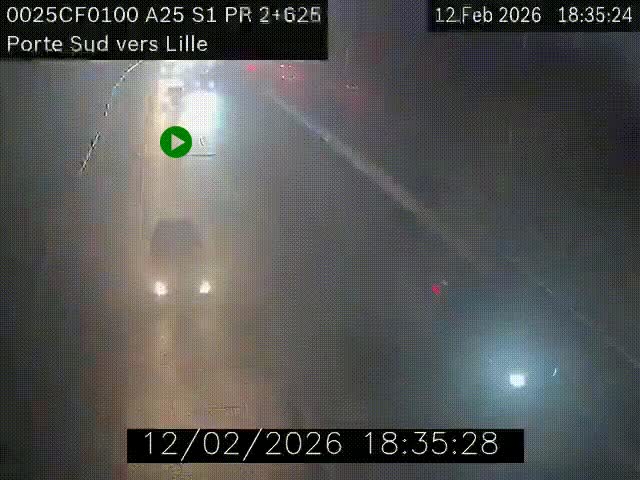 <h2>Webcam autoroute A25 sur le périphérique de Lille à hauteur de Lille-Sud et la sortie 3 Faches-Thumesnil. Vue orientée vers Lille-Centre.</h2>