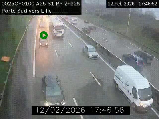 <h2>Webcam autoroute A25 sur le périphérique de Lille à hauteur de Lille-Sud et la sortie 3 Faches-Thumesnil. Vue orientée vers Lille-Centre.</h2>