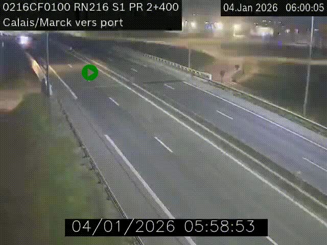 Webcam à Calais sur A216 (N216) en direction du port (harbour) de Calais.