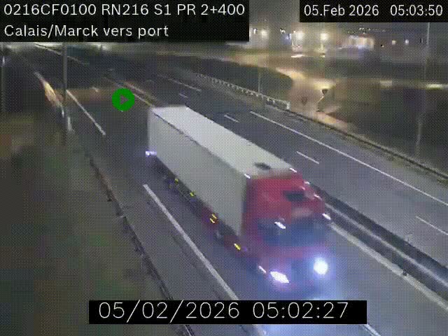 <h2>Webcam à Calais sur A216 (N216) en direction du port (harbour) de Calais.</h2>