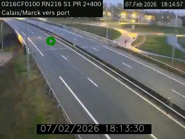 <h2>Webcam à Calais sur A216 (N216) en direction du port (harbour) de Calais.</h2>