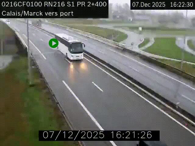 <h2>Webcam à Calais sur A216 (N216) en direction du port (harbour) de Calais.</h2>