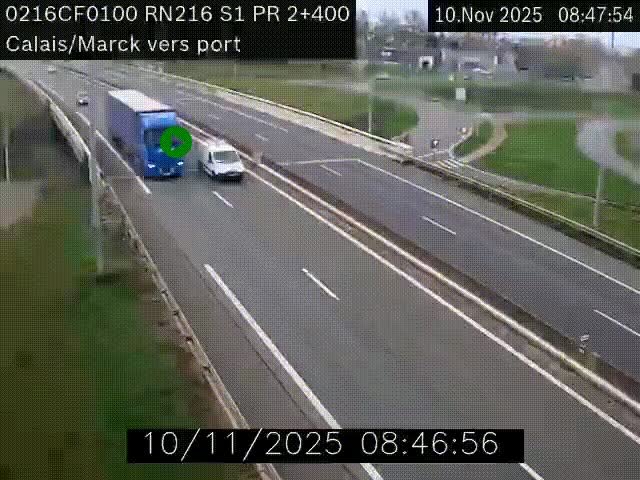 <h2>Webcam à Calais sur A216 (N216) en direction du port (harbour) de Calais.</h2>