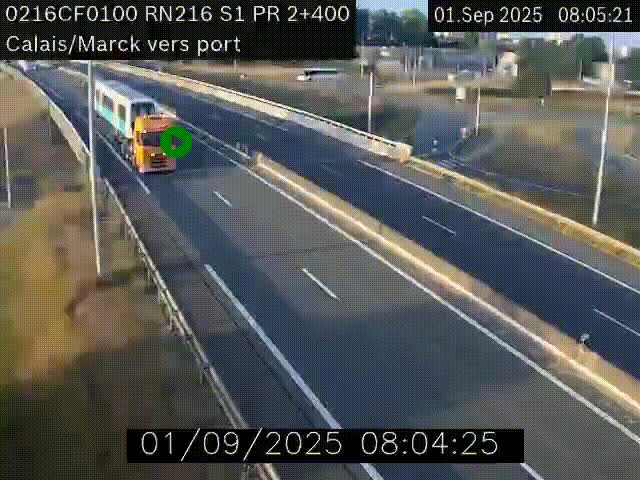 <h2>Webcam à Calais sur A216 (N216) en direction du port (harbour) de Calais.</h2>