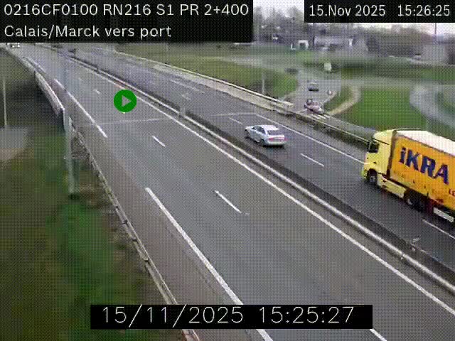 Webcam à Calais sur A216 (N216) en direction du port (harbour) de Calais.