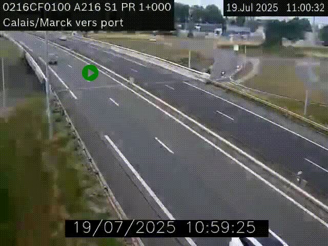 Webcam à Calais sur A216 (N216) en direction du port (harbour) de Calais.