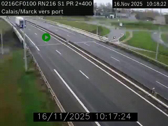 <h2>Webcam à Calais sur A216 (N216) en direction du port (harbour) de Calais.</h2>