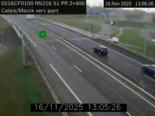<h2>Webcam à Calais sur A216 (N216) en direction du port (harbour) de Calais.</h2>