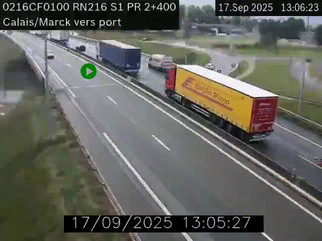 <h2>Webcam à Calais sur A216 (N216) en direction du port (harbour) de Calais.</h2>