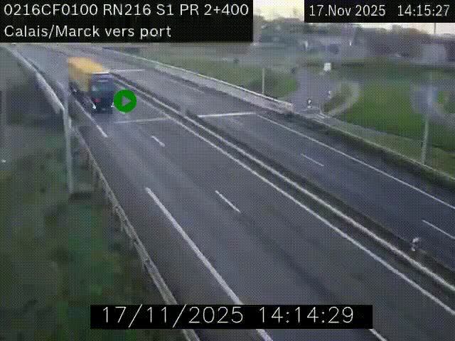 <h2>Webcam à Calais sur A216 (N216) en direction du port (harbour) de Calais.</h2>