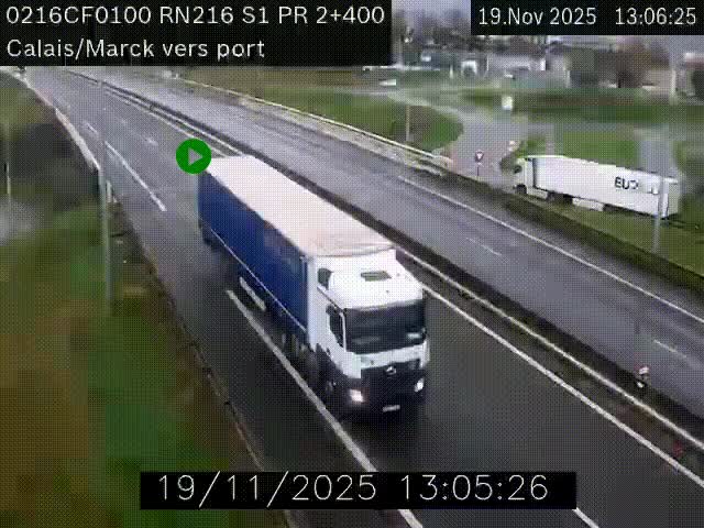 <h2>Webcam à Calais sur A216 (N216) en direction du port (harbour) de Calais.</h2>