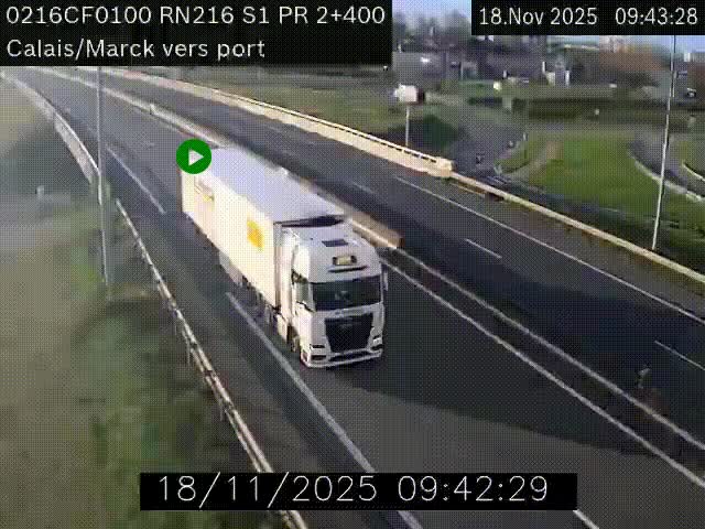 <h2>Webcam à Calais sur A216 (N216) en direction du port (harbour) de Calais.</h2>