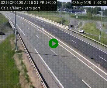 Webcam à Calais sur A216 (N216) en direction du port (harbour) de Calais.