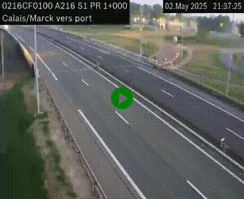 Webcam à Calais sur A216 (N216) en direction du port (harbour) de Calais.