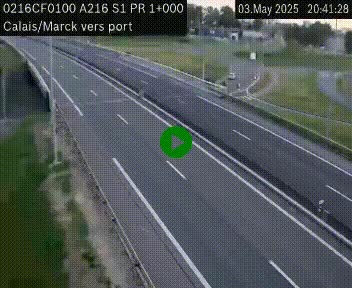 Webcam à Calais sur A216 (N216) en direction du port (harbour) de Calais.
