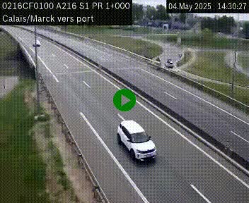 Webcam à Calais sur A216 (N216) en direction du port (harbour) de Calais.