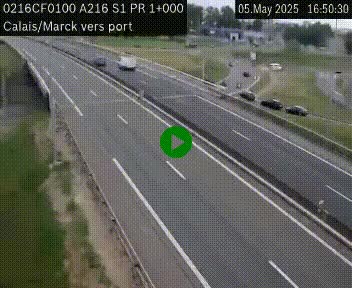 Webcam à Calais sur A216 (N216) en direction du port (harbour) de Calais.