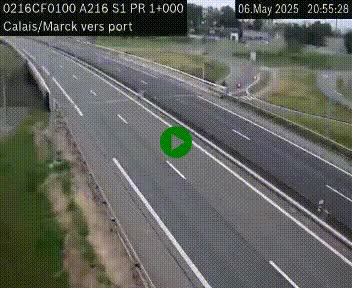 Webcam à Calais sur A216 (N216) en direction du port (harbour) de Calais.