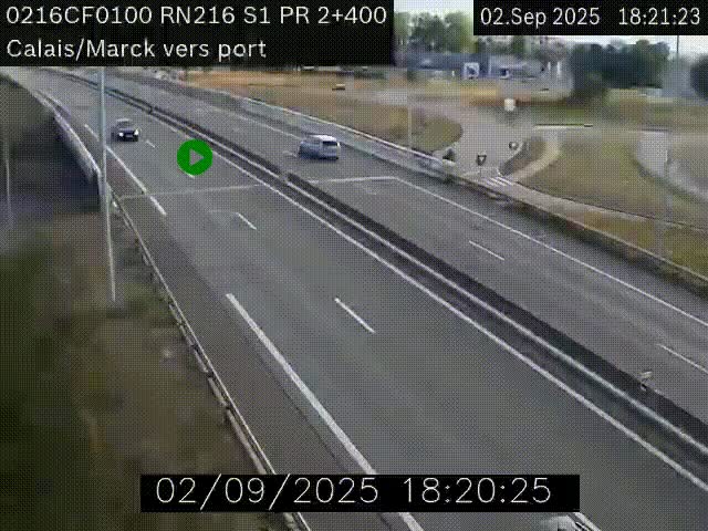Webcam à Calais sur A216 (N216) en direction du port (harbour) de Calais.