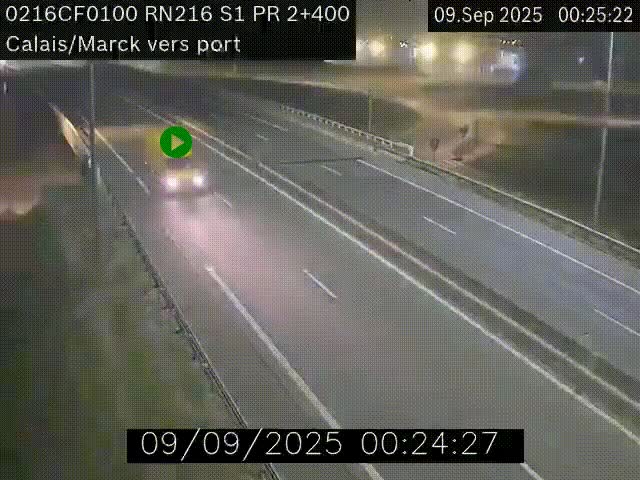 Webcam à Calais sur A216 (N216) en direction du port (harbour) de Calais.