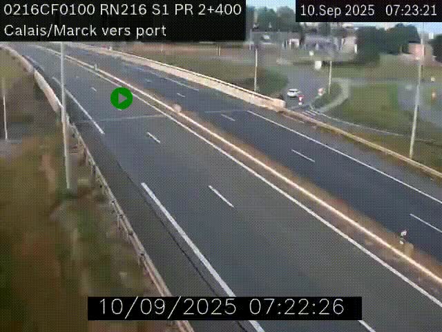 Webcam à Calais sur A216 (N216) en direction du port (harbour) de Calais.