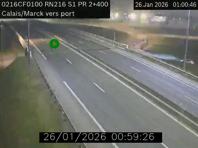 Webcam à Calais sur A216 (N216) en direction du port (harbour) de Calais.
