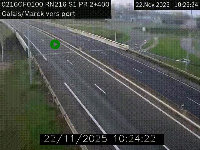 <h2>Webcam à Calais sur A216 (N216) en direction du port (harbour) de Calais.</h2>
