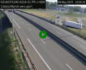 Webcam à Calais sur A216 (N216) en direction du port (harbour) de Calais.