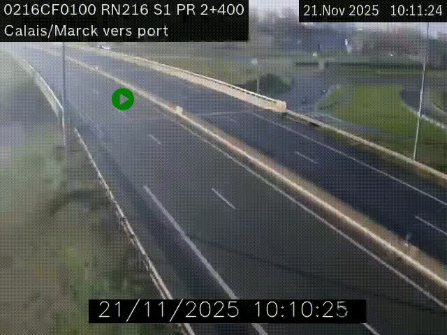 <h2>Webcam à Calais sur A216 (N216) en direction du port (harbour) de Calais.</h2>