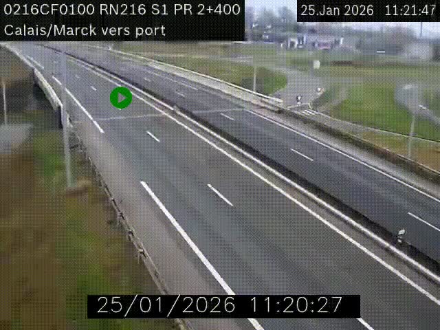 Webcam à Calais sur A216 (N216) en direction du port (harbour) de Calais.
