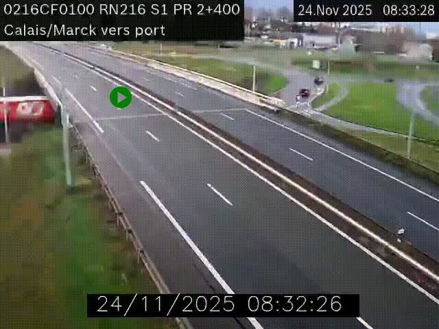 <h2>Webcam à Calais sur A216 (N216) en direction du port (harbour) de Calais.</h2>