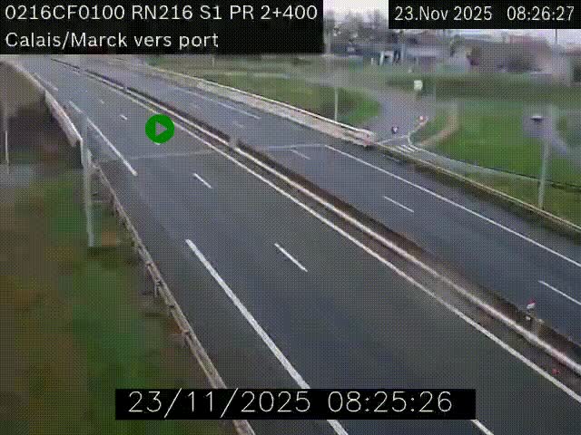 <h2>Webcam à Calais sur A216 (N216) en direction du port (harbour) de Calais.</h2>