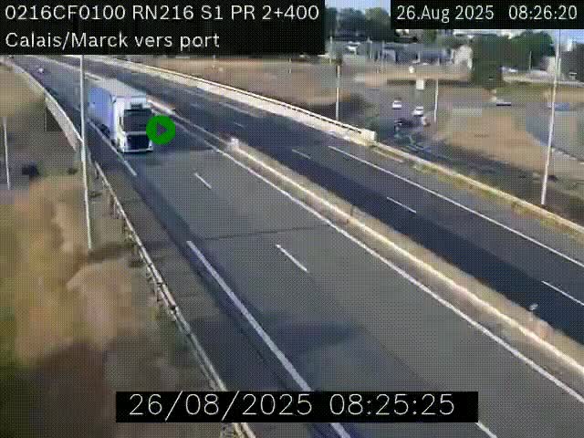 <h2>Webcam à Calais sur A216 (N216) en direction du port (harbour) de Calais.</h2>