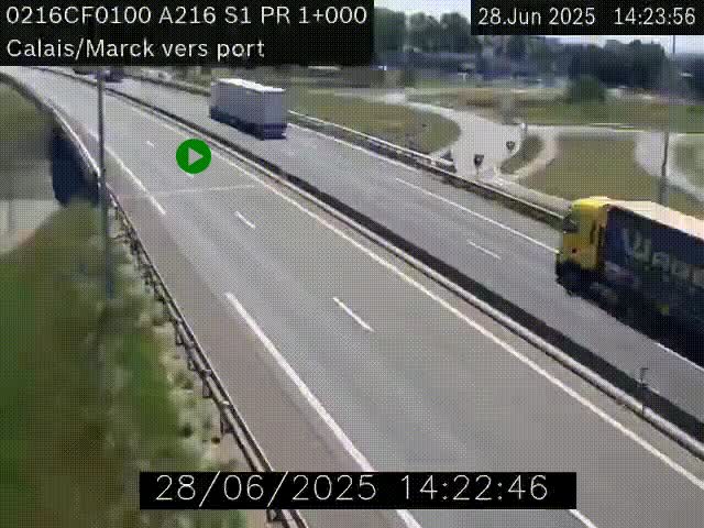 Webcam à Calais sur A216 (N216) en direction du port (harbour) de Calais.