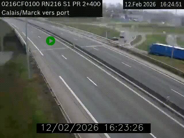 <h2>Webcam à Calais sur A216 (N216) en direction du port (harbour) de Calais.</h2>