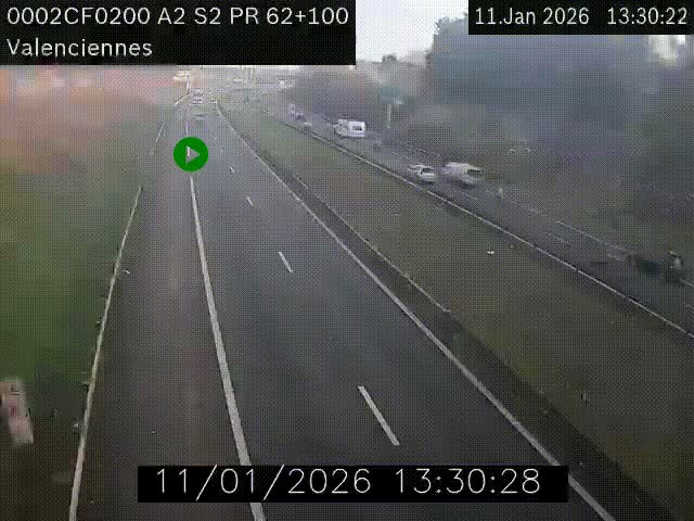 <h2>Webcam autoroute A2 à Valenciennes. Vue orientée vers Maubeuge et Mons (Belgique)</h2>