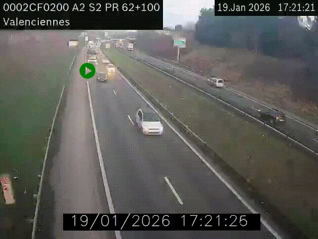 <h2>Webcam autoroute A2 à Valenciennes. Vue orientée vers Maubeuge et Mons (Belgique)</h2>