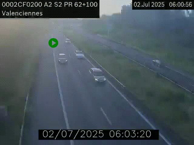 <h2>Webcam autoroute A2 à Valenciennes. Vue orientée vers Maubeuge et Mons (Belgique)</h2>