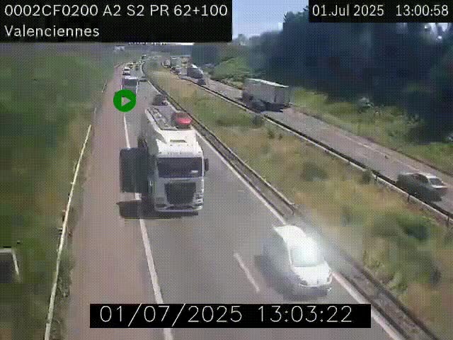 <h2>Webcam autoroute A2 à Valenciennes. Vue orientée vers Maubeuge et Mons (Belgique)</h2>