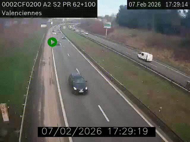 <h2>Webcam autoroute A2 à Valenciennes. Vue orientée vers Maubeuge et Mons (Belgique)</h2>