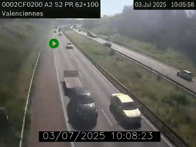 <h2>Webcam autoroute A2 à Valenciennes. Vue orientée vers Maubeuge et Mons (Belgique)</h2>