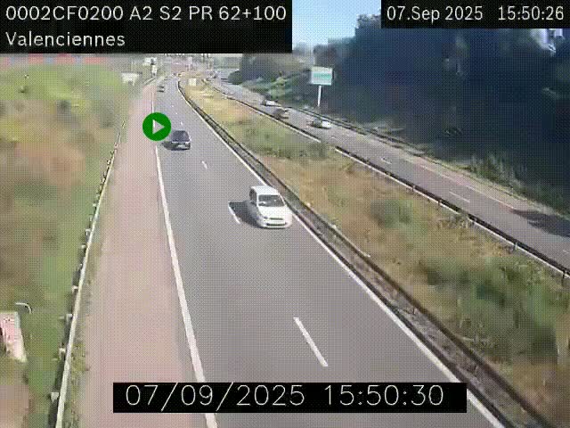 <h2>Webcam autoroute A2 à Valenciennes. Vue orientée vers Maubeuge et Mons (Belgique)</h2>