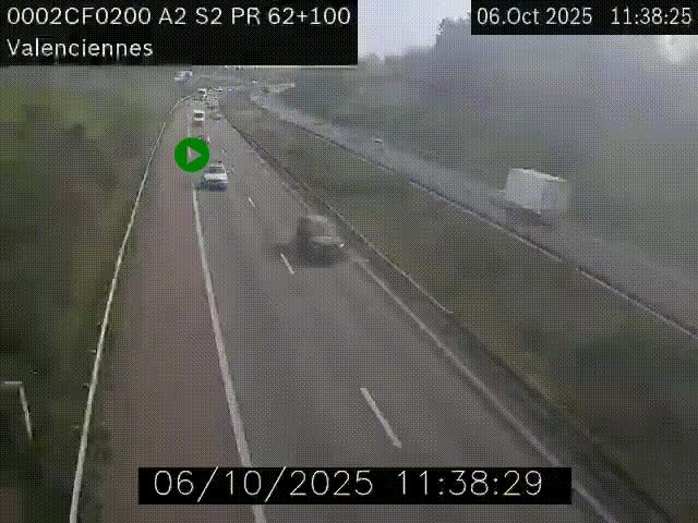 <h2>Webcam autoroute A2 à Valenciennes. Vue orientée vers Maubeuge et Mons (Belgique)</h2>