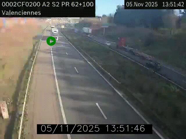 <h2>Webcam autoroute A2 à Valenciennes. Vue orientée vers Maubeuge et Mons (Belgique)</h2>